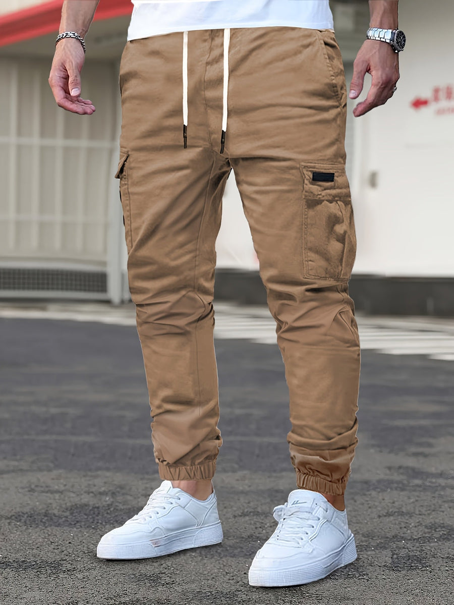 Men's Mid Waist Cargo Trousers Relaxed Fit Utility Pockets Versatile Everyday