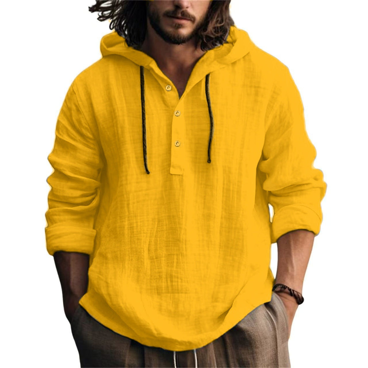 Men's Relaxed Henley Shirt Long-Sleeve Buttoned Neckline Casual Everyday