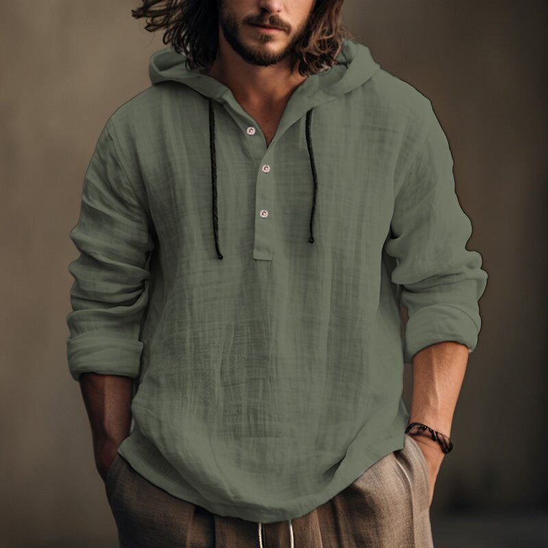 Men's Relaxed Henley Shirt Long-Sleeve Buttoned Neckline Casual Everyday