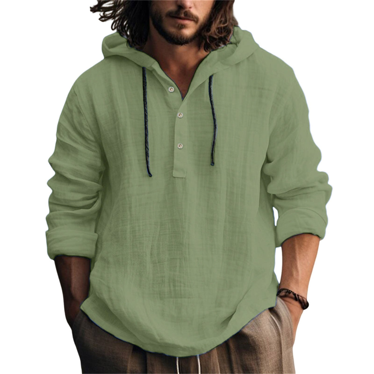 Men's Relaxed Henley Shirt Long-Sleeve Buttoned Neckline Casual Everyday