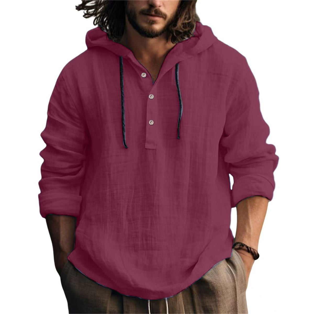 Men's Relaxed Henley Shirt Long-Sleeve Buttoned Neckline Casual Everyday