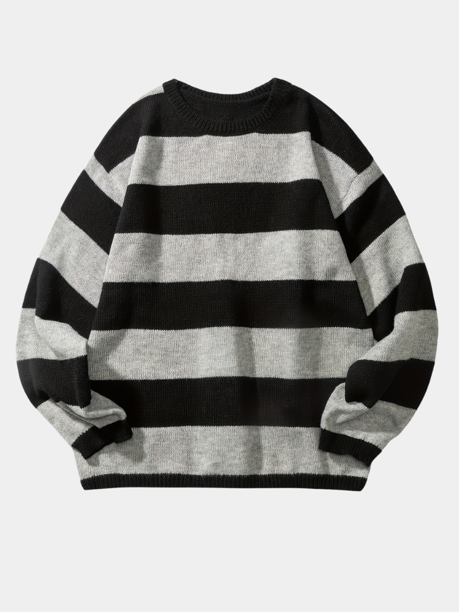 Men's Striped Knit Pullover Long Sleeve Casual Relaxed Fit Everyday Wear