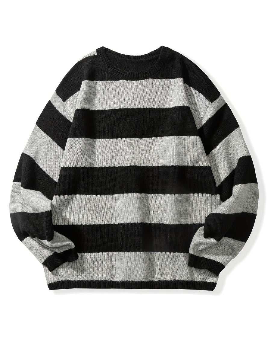 Men's Striped Knit Pullover Long Sleeve Casual Relaxed Fit Everyday Wear