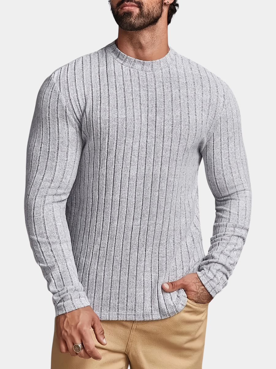 Men's Striped Rib-Knit Sweater Relaxed Fit Long Sleeve Crew Neck Casual Wear