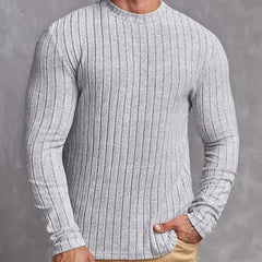 Men's Striped Rib-Knit Sweater Relaxed Fit Long Sleeve Crew Neck Casual Wear