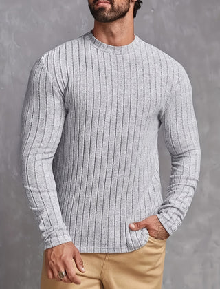 Men's Striped Rib-Knit Sweater Relaxed Fit Long Sleeve Crew Neck Casual Wear