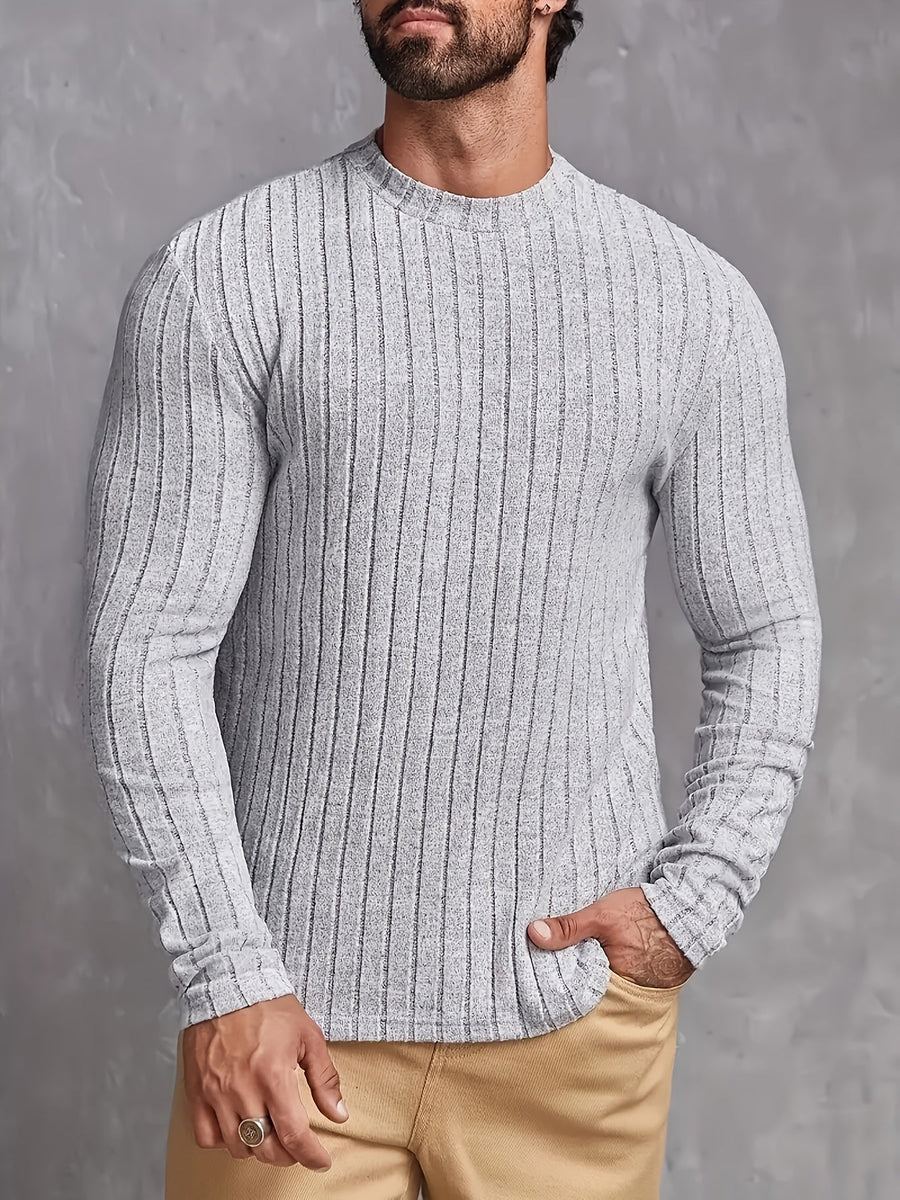 Men's Striped Rib-Knit Sweater Relaxed Fit Long Sleeve Crew Neck Casual Wear