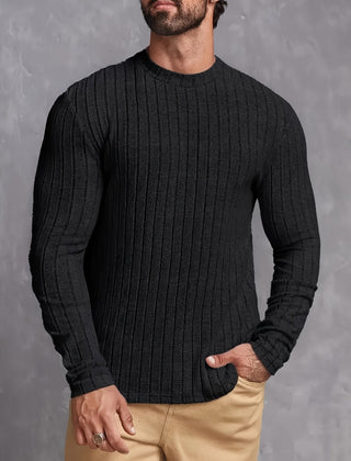 Men's Striped Rib-Knit Sweater Relaxed Fit Long Sleeve Crew Neck Casual Wear