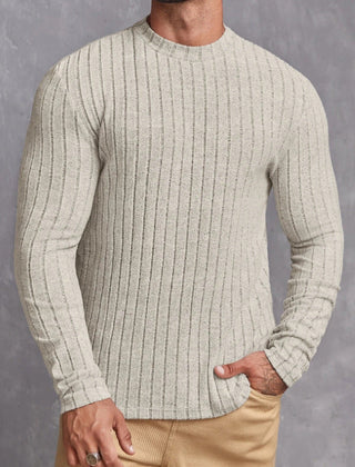 Men's Striped Rib-Knit Sweater Relaxed Fit Long Sleeve Crew Neck Casual Wear