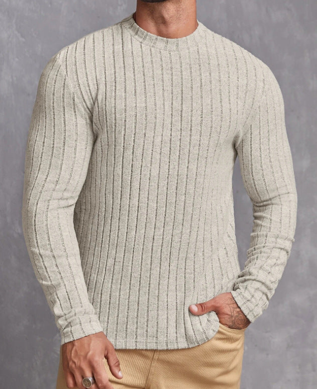 Men's Striped Rib-Knit Sweater Relaxed Fit Long Sleeve Crew Neck Casual Wear