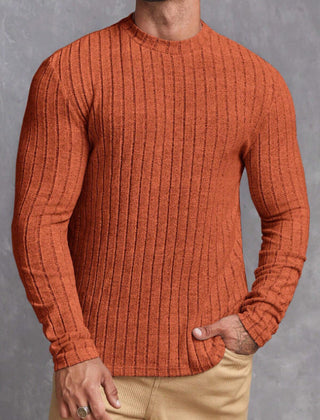 Men's Striped Rib-Knit Sweater Relaxed Fit Long Sleeve Crew Neck Casual Wear