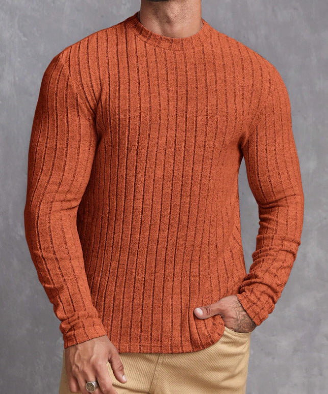 Men's Striped Rib-Knit Sweater Relaxed Fit Long Sleeve Crew Neck Casual Wear
