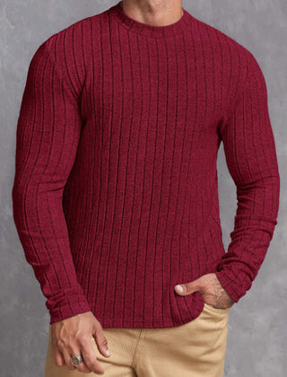 Men's Striped Rib-Knit Sweater Relaxed Fit Long Sleeve Crew Neck Casual Wear