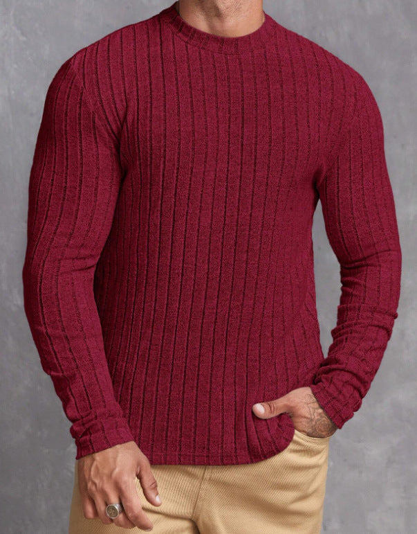 Men's Striped Rib-Knit Sweater Relaxed Fit Long Sleeve Crew Neck Casual Wear