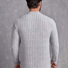 Men's Striped Rib-Knit Sweater Relaxed Fit Long Sleeve Crew Neck Casual Wear