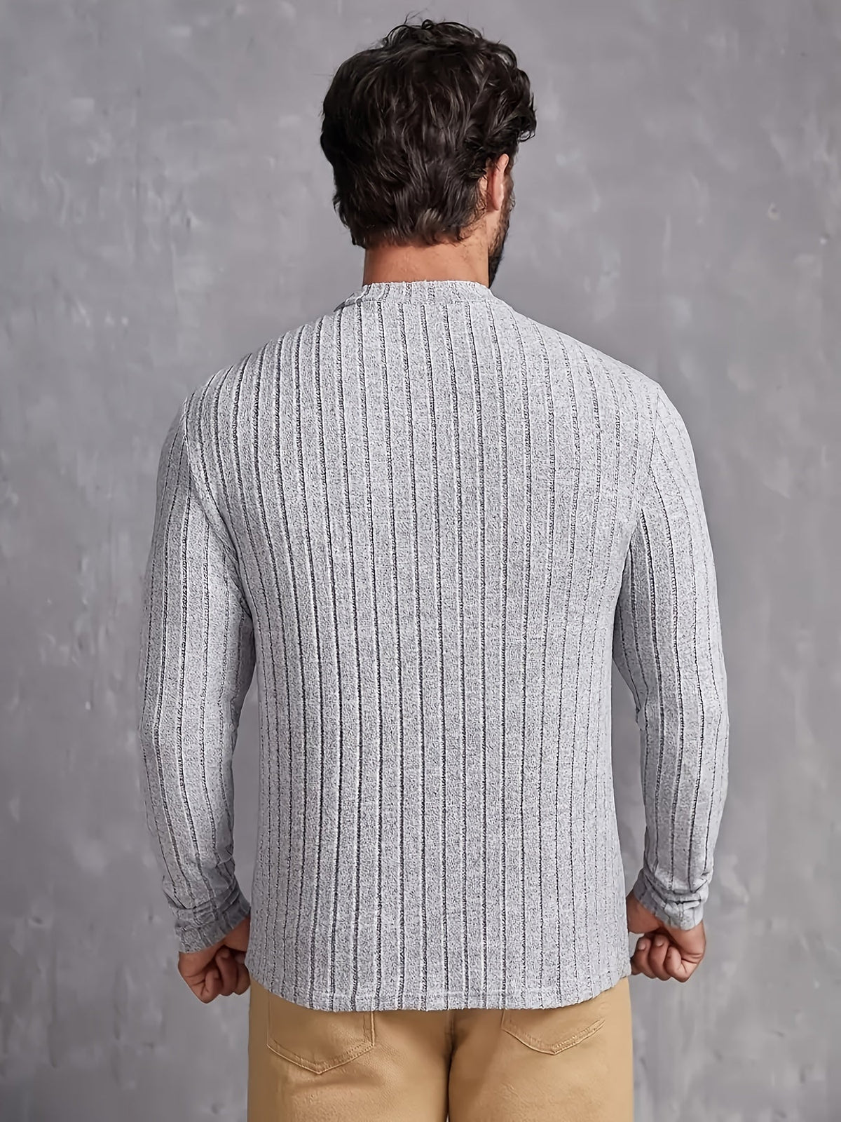 Men's Striped Rib-Knit Sweater Relaxed Fit Long Sleeve Crew Neck Casual Wear
