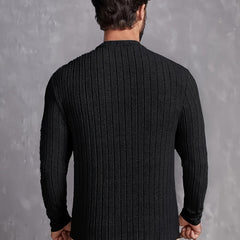 Men's Striped Rib-Knit Sweater Relaxed Fit Long Sleeve Crew Neck Casual Wear