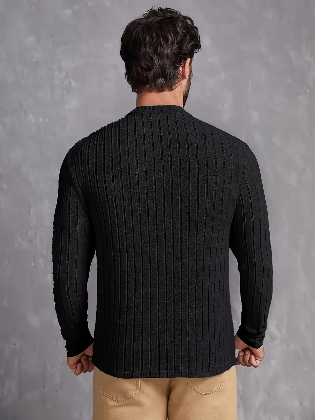 Men's Striped Rib-Knit Sweater Relaxed Fit Long Sleeve Crew Neck Casual Wear