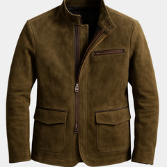 Men's Suede Field Jacket Classic Fit Long Sleeve Button Closure Casual Outdoor
