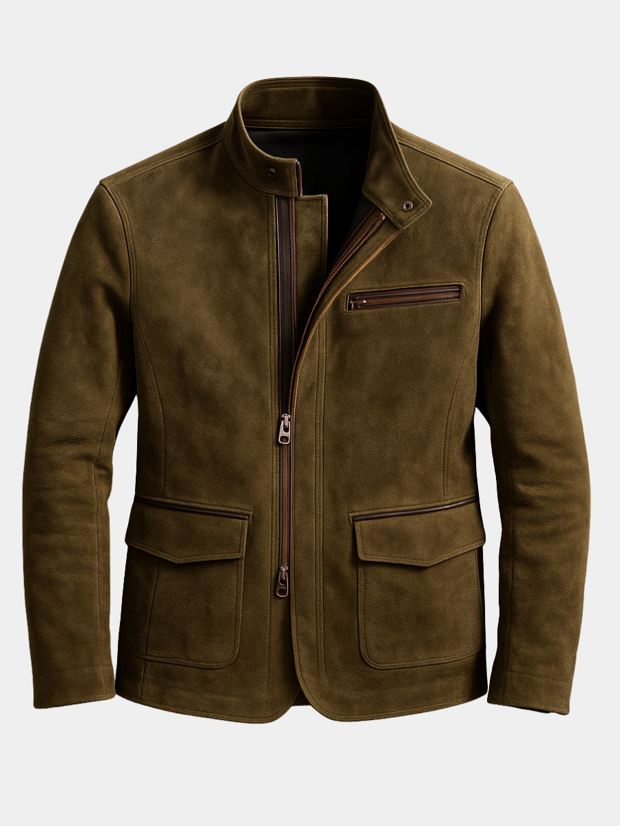 Men's Suede Field Jacket Classic Fit Long Sleeve Button Closure Casual Outdoor