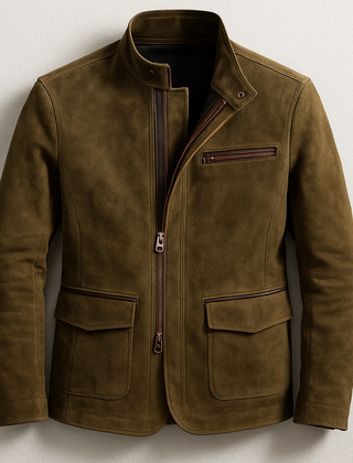 Men's Suede Field Jacket Classic Fit Long Sleeve Button Closure Casual Outdoor