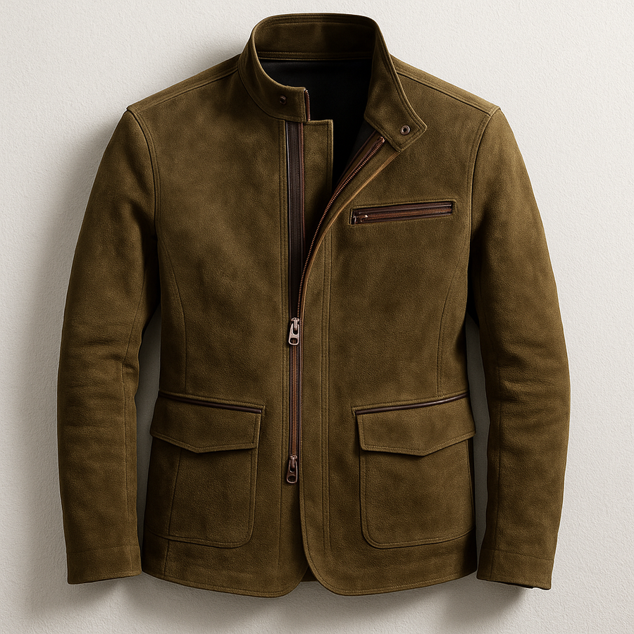 Men's Suede Field Jacket Classic Fit Long Sleeve Button Closure Casual Outdoor