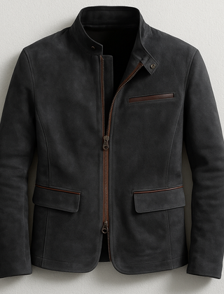 Men's Suede Field Jacket Classic Fit Long Sleeve Button Closure Casual Outdoor