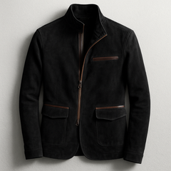 Men's Suede Field Jacket Classic Fit Long Sleeve Button Closure Casual Outdoor