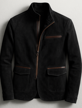 Men's Suede Field Jacket Classic Fit Long Sleeve Button Closure Casual Outdoor