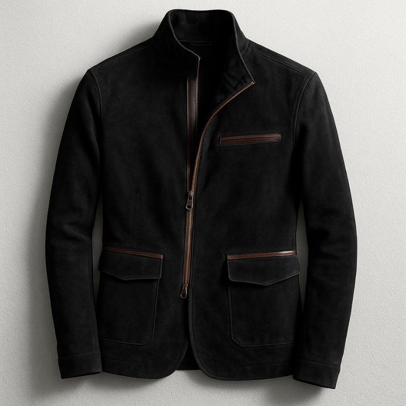 Men's Suede Field Jacket Classic Fit Long Sleeve Button Closure Casual Outdoor