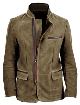 Men's Suede Field Jacket Classic Fit Long Sleeve Button Closure Casual Outdoor