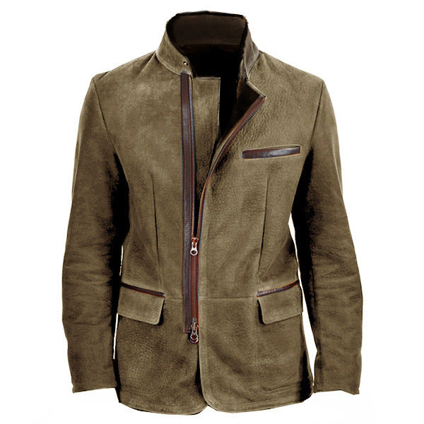 Men's Suede Field Jacket Classic Fit Long Sleeve Button Closure Casual Outdoor