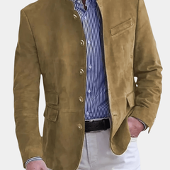 Men's Suede Jacket Tailored Fit Button Closure Classic Style Casual Wear