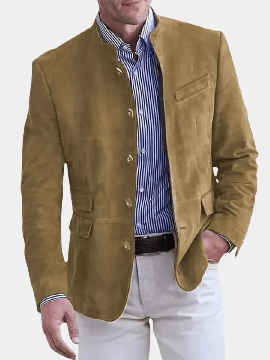 Men's Suede Jacket Tailored Fit Button Closure Classic Style Casual Wear
