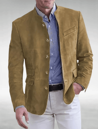 Men's Suede Jacket Tailored Fit Button Closure Classic Style Casual Wear