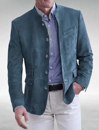 Men's Suede Jacket Tailored Fit Button Closure Classic Style Casual Wear