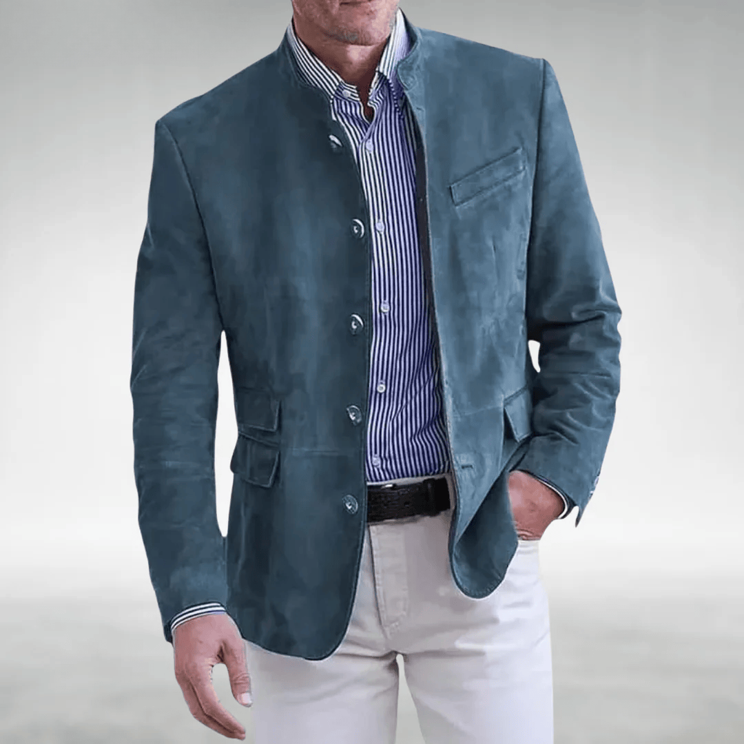 Men's Suede Jacket Tailored Fit Button Closure Classic Style Casual Wear