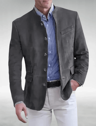 Men's Suede Jacket Tailored Fit Button Closure Classic Style Casual Wear