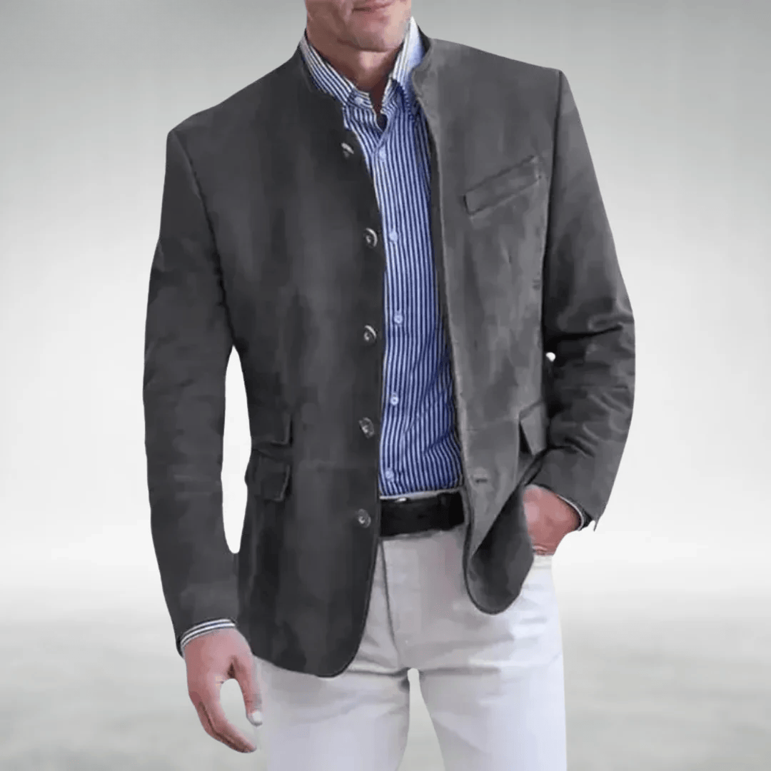 Men's Suede Jacket Tailored Fit Button Closure Classic Style Casual Wear