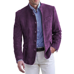 Men's Suede Jacket Tailored Fit Button Closure Classic Style Casual Wear