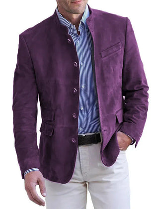 Men's Suede Jacket Tailored Fit Button Closure Classic Style Casual Wear