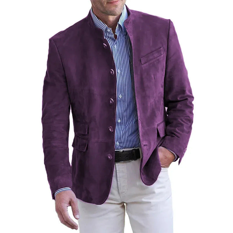 Men's Suede Jacket Tailored Fit Button Closure Classic Style Casual Wear