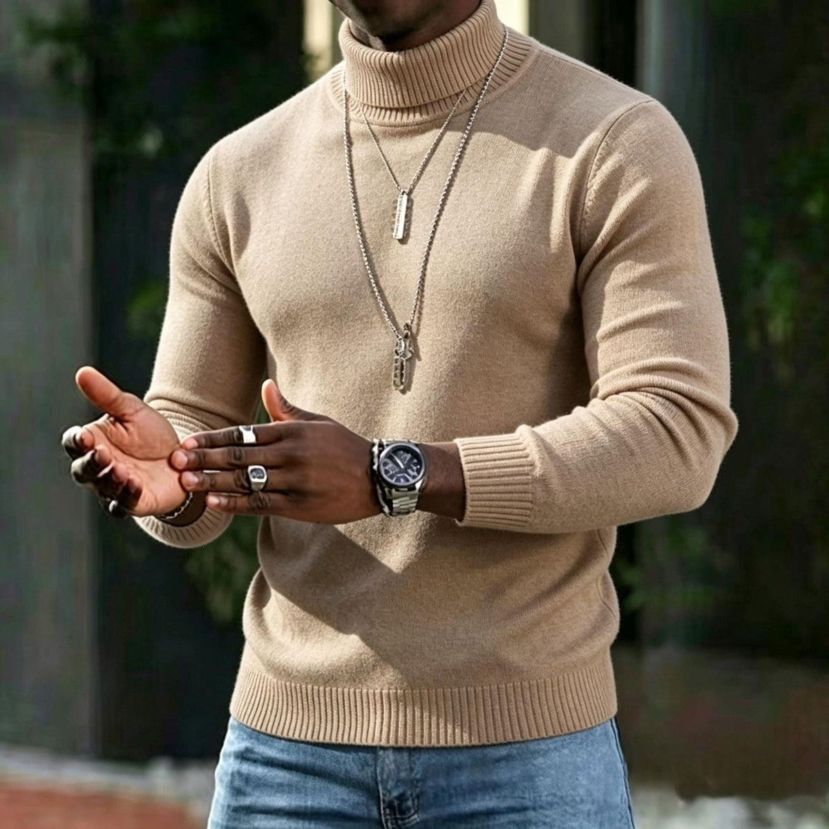 Men's Turtleneck Sweater Slim Fit Long Sleeve Classic Style Casual Wear