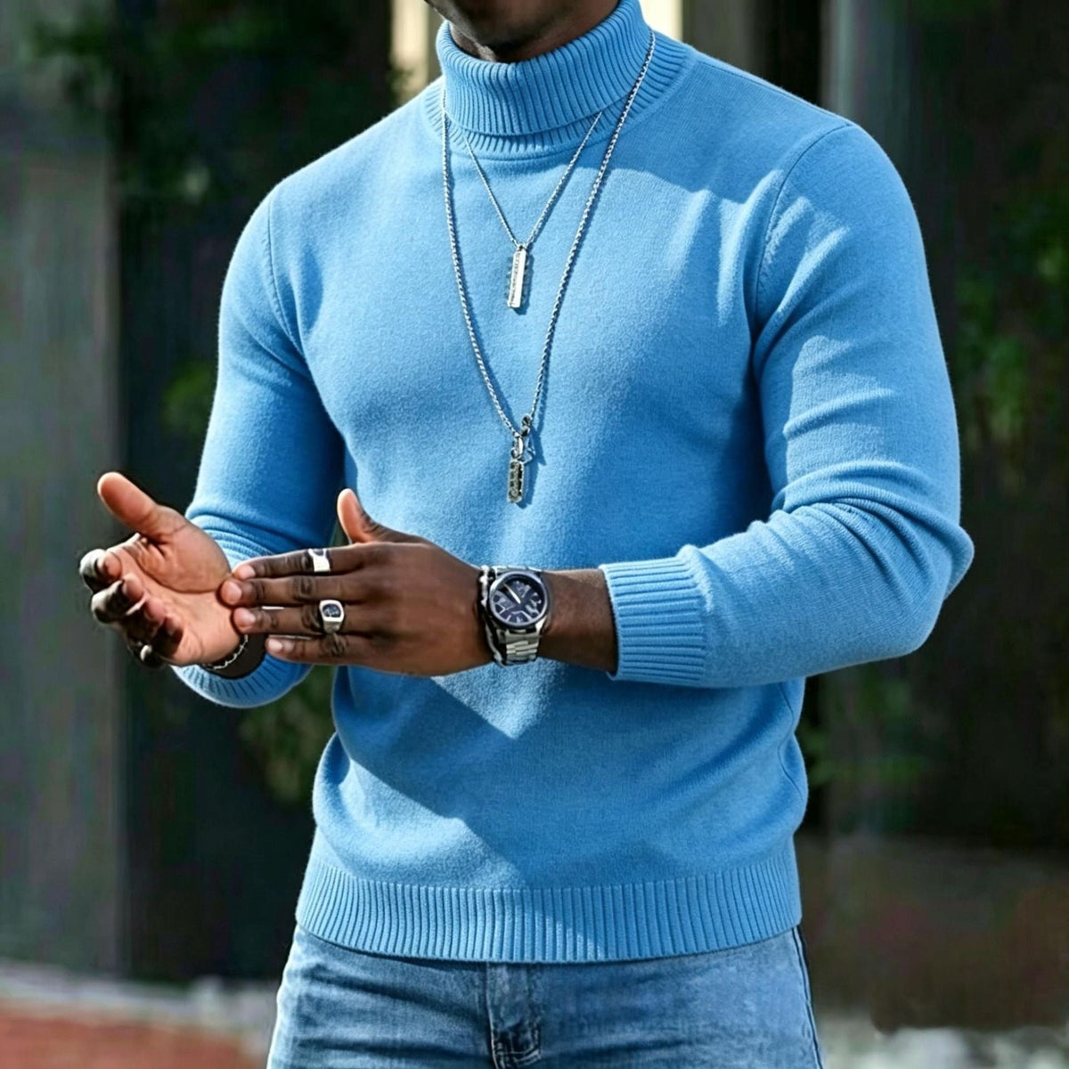 Men's Turtleneck Sweater Slim Fit Long Sleeve Classic Style Casual Wear