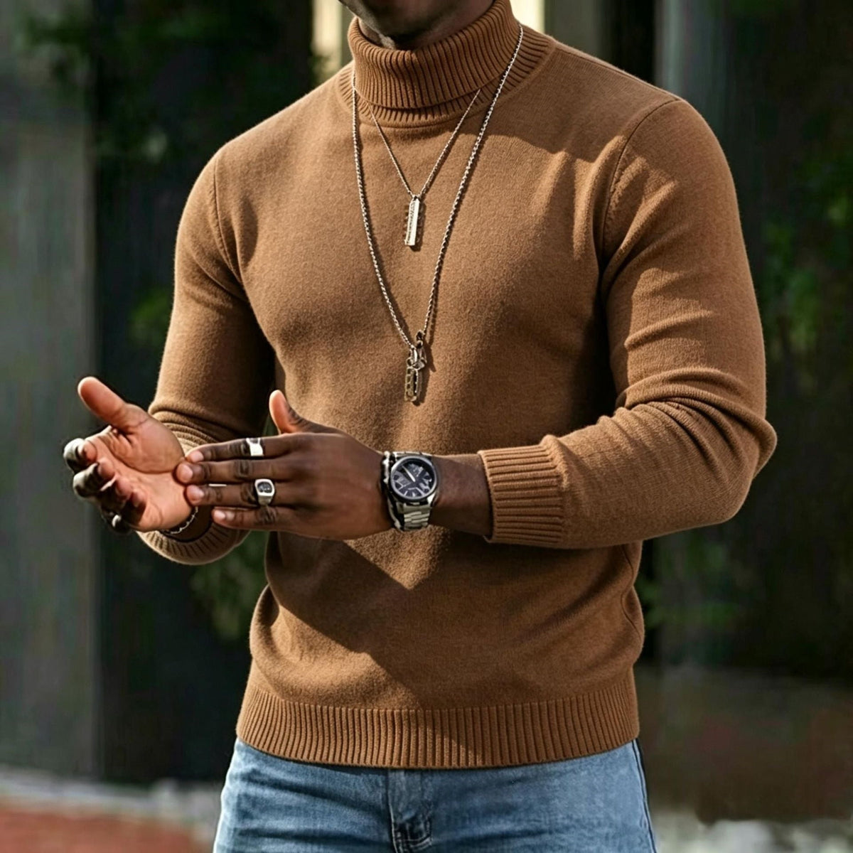 Men's Turtleneck Sweater Slim Fit Long Sleeve Classic Style Casual Wear