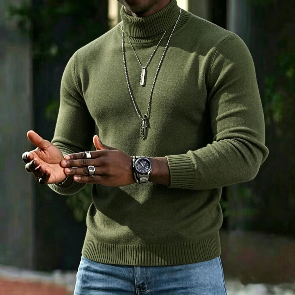 Men's Turtleneck Sweater Slim Fit Long Sleeve Classic Style Casual Wear