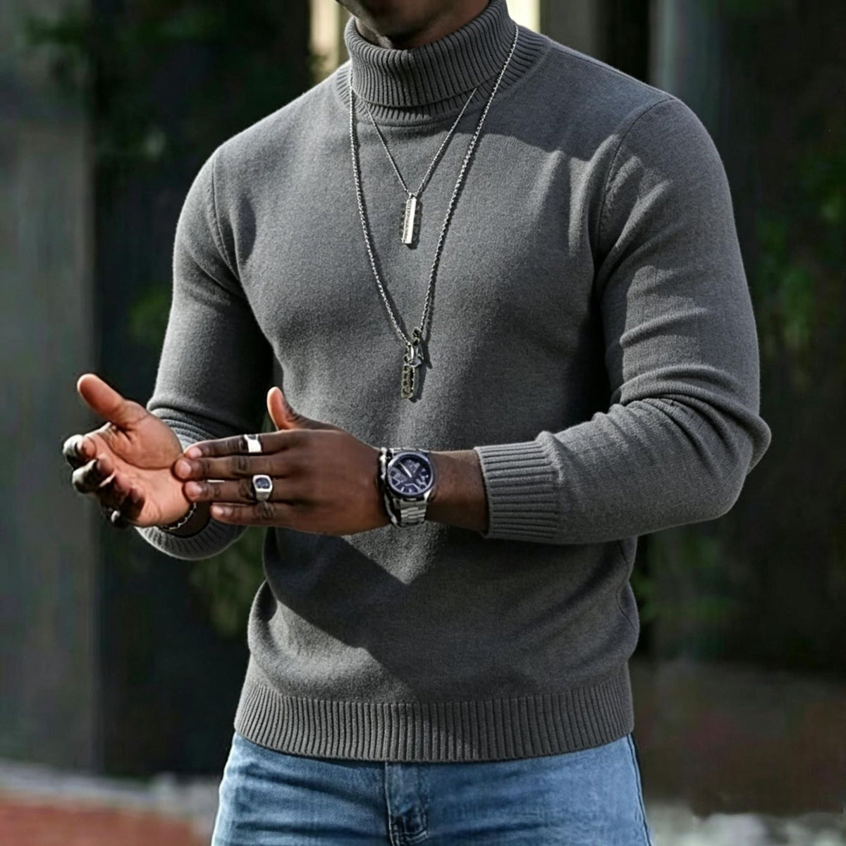 Men's Turtleneck Sweater Slim Fit Long Sleeve Classic Style Casual Wear
