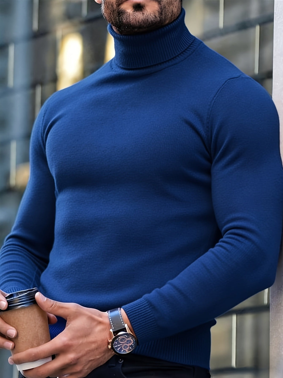 Men's Turtleneck Sweater Slim Fit Long Sleeve Classic Style Casual Wear