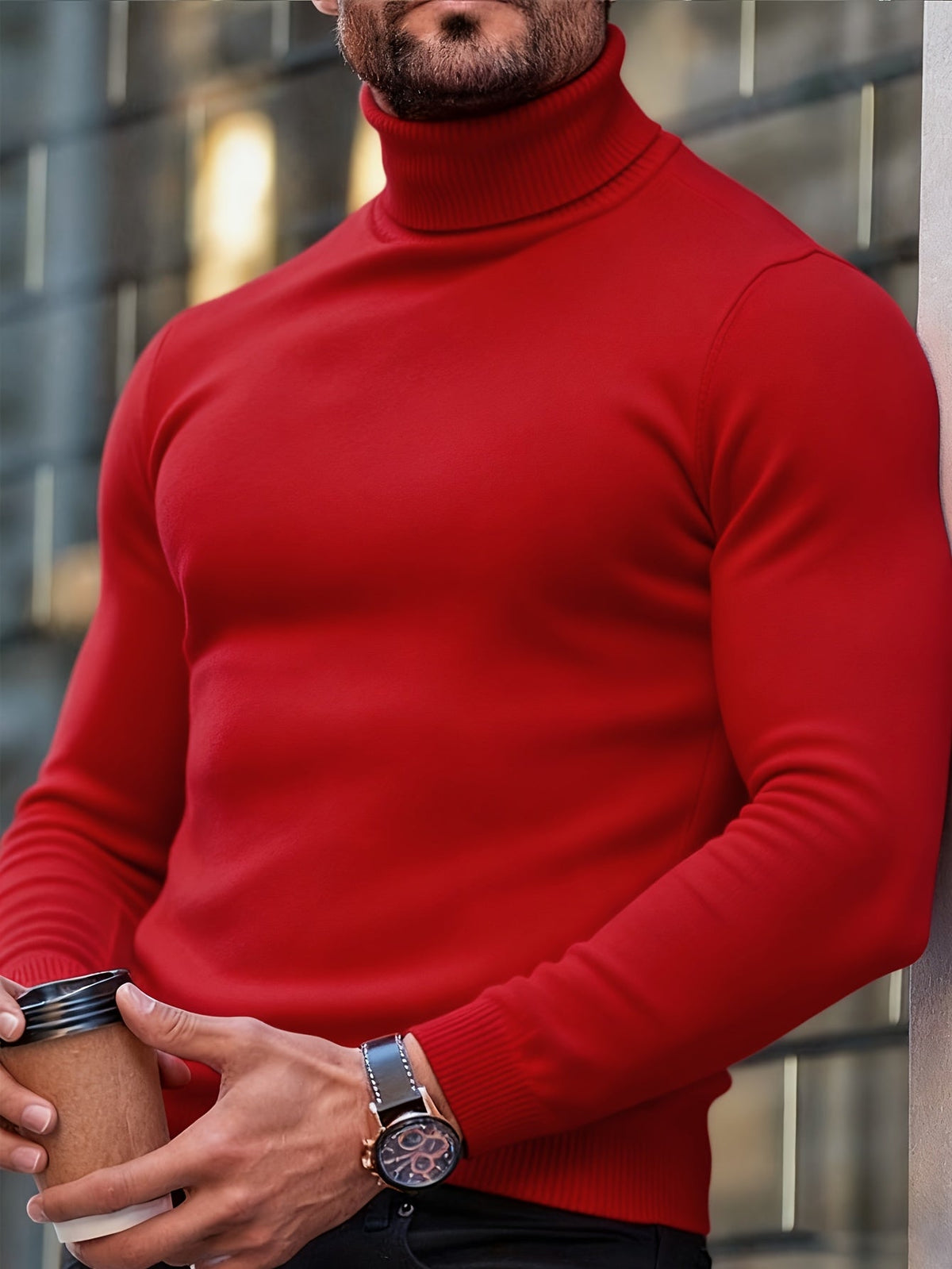 Men's Turtleneck Sweater Slim Fit Long Sleeve Classic Style Casual Wear