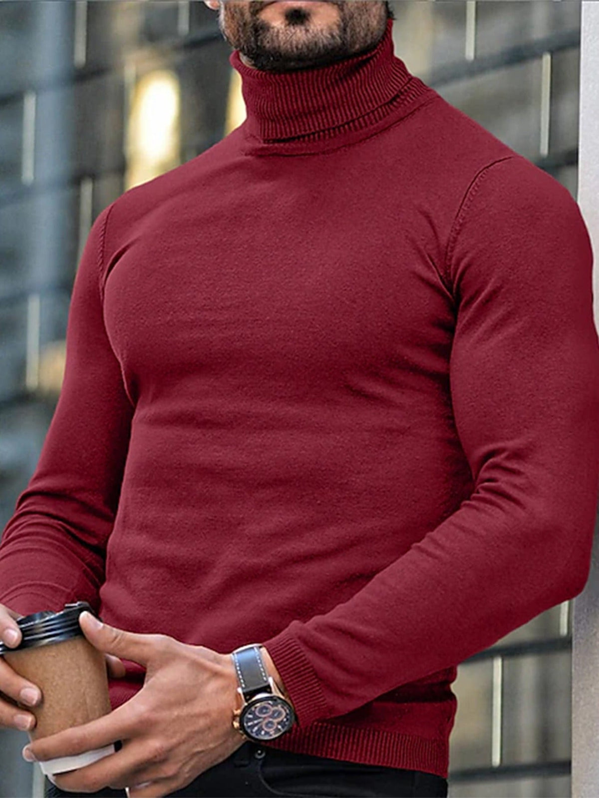 Men's Turtleneck Sweater Slim Fit Long Sleeve Classic Style Casual Wear
